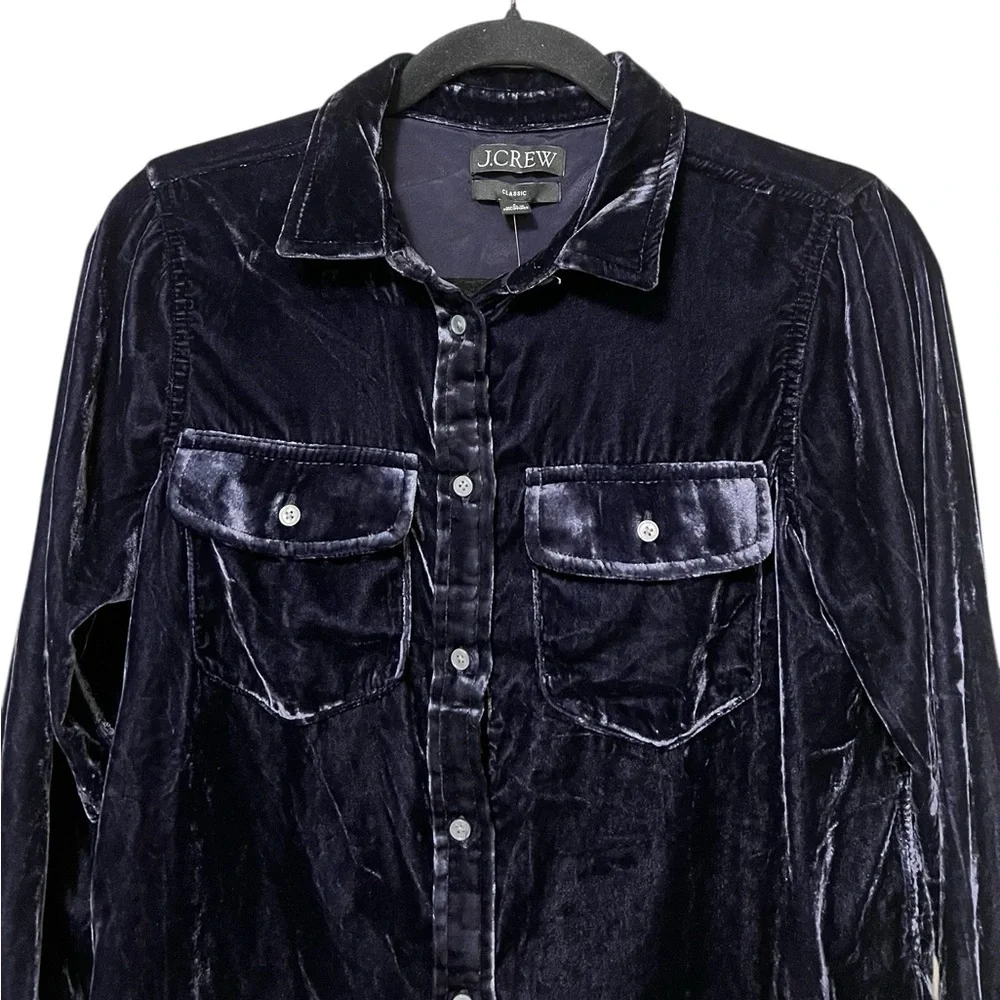 J. Crew NWT classic fit button down velvet shirt in purple blue